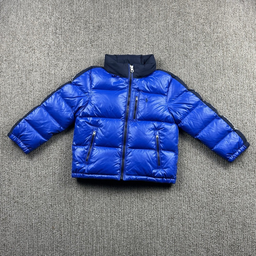 Polo Ralph Lauren Youth Boys 5 Down Jacket Quilted Puffer Hood RL67 Blue Logo